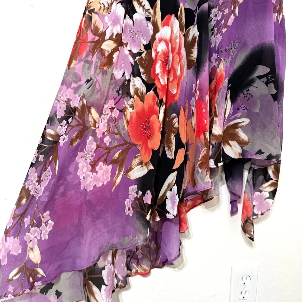 Vtg Y2K Floral Dress Asymmetrical Handkerchief Flutter Sleeve Fairy Whimsical - Picture 3 of 16